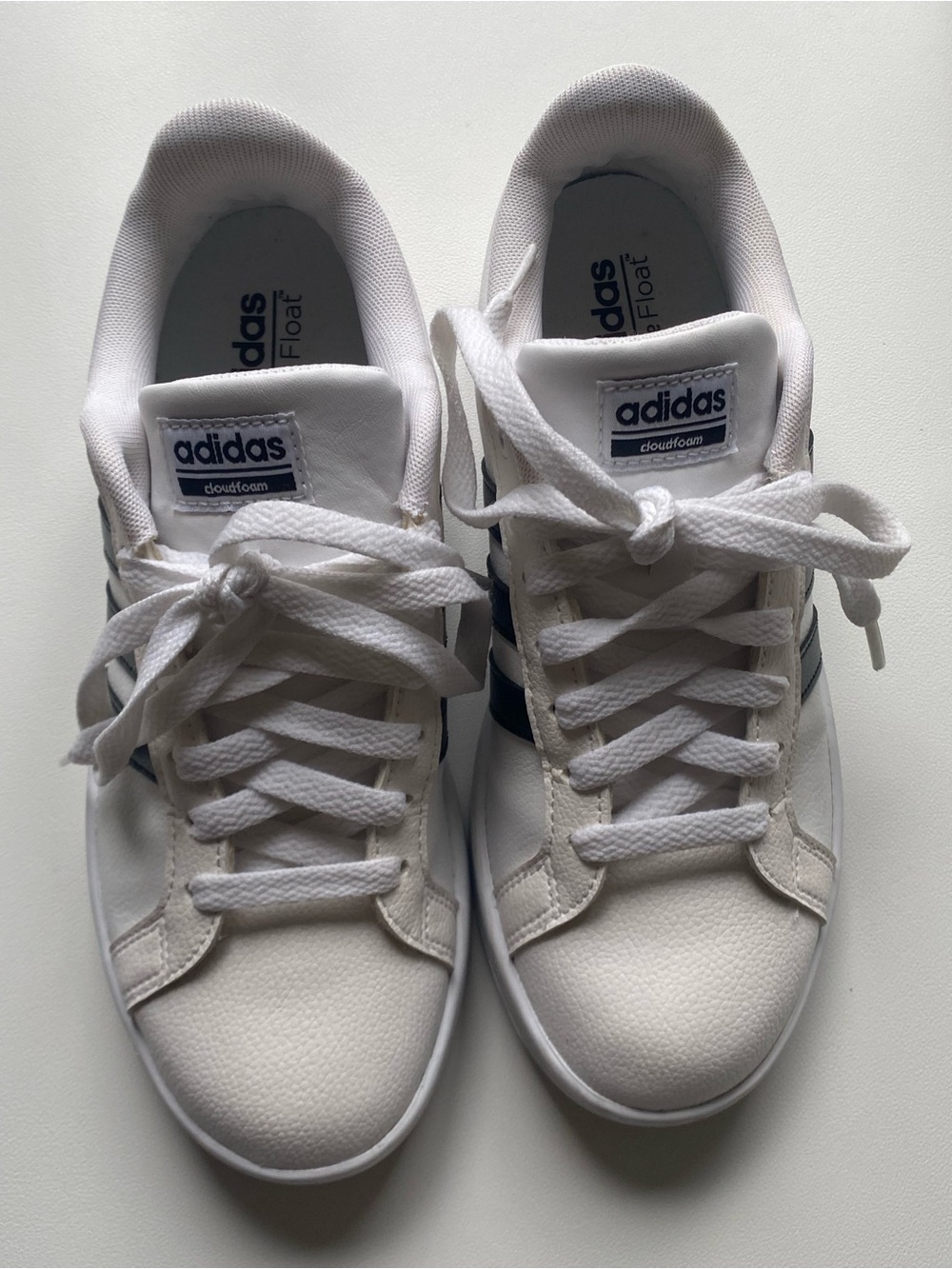 adidas White Sneakers with Navy Three Stripes